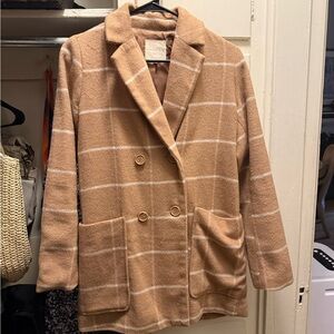 Boutique 9 Camel Plaid Double-Breasted Blazer